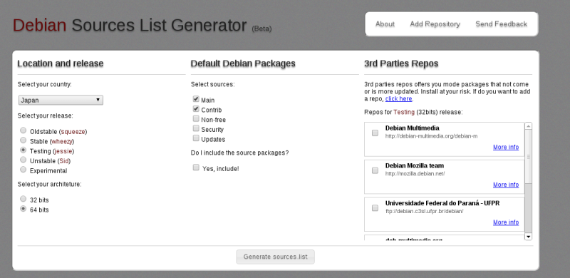 Debian Source List Generator